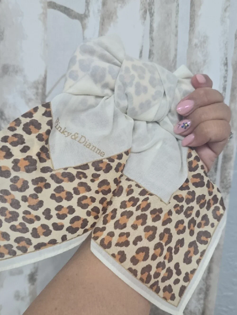Leopard Print Bow Scarf - Cream and Brown